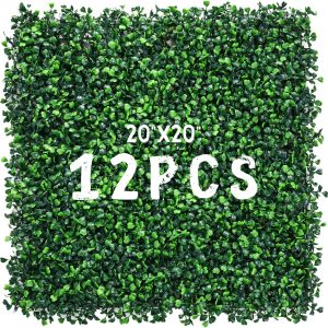 12 Pieces 20?? X 20?? Artificial Hedge Boxwood Panels Boxwood Hedge Grass Wall Green Greenery Plant Mats UV Stable for Indoor Outdoor Decor Garden Fence